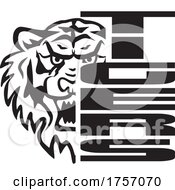 Tiger Mascot Design With A Head Beside Text