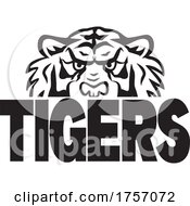 Tiger Mascot Design With A Face Over Text