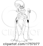 Black And White Cartoon Vampire Or Vampiress With A Glass Of Blood