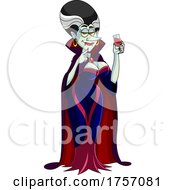 Poster, Art Print Of Cartoon Vampire Or Vampiress With A Glass Of Blood