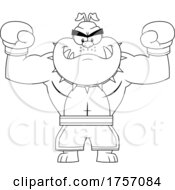 Poster, Art Print Of Black And White Cartoon Muscular Bulldog Boxer