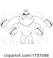 Black And White Cartoon Tough Bulldog Holding Weights by Hit Toon