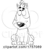 Black And White Cartoon Dog With A Bird On Its Head