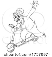 Poster, Art Print Of Black And White Cartoon Energetic Granny On A Scooter