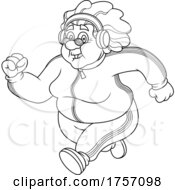 Black And White Cartoon Healthy Granny Running