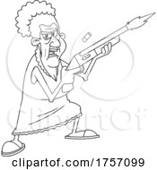Poster, Art Print Of Black And White Cartoon Tough Granny Shoopting A Pump Air Rifle