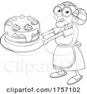 Poster, Art Print Of Black And White Cartoon Granny Holding Out A Cake