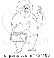 Black And White Cartoon Granny With A Basket Of Homemade Chocolate Chip Cookies