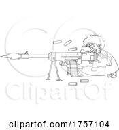 Poster, Art Print Of Black And White Cartoon Tough Granny Shoopting A Machine Gun
