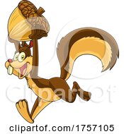 Poster, Art Print Of Cartoon Successful Squirrel Running With An Acorn