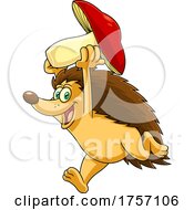Poster, Art Print Of Cartoon Successful Hedgehog Running With A Mushroom