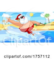 Poster, Art Print Of Cartoon Santa Clause Water Skiing