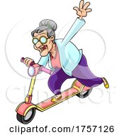 Cartoon Energetic Granny On A Scooter