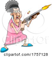 Poster, Art Print Of Cartoon Tough Granny Shoopting A Pump Air Rifle