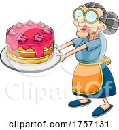 Poster, Art Print Of Cartoon Granny Holding Out A Cake