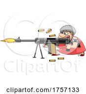 Poster, Art Print Of Cartoon Tough Granny Shoopting A Machine Gun