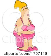 Poster, Art Print Of Cartoon Chubby Lady In A Pink Bikini