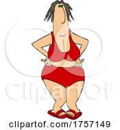 Poster, Art Print Of Cartoon Chubby Lady In A Red Bikini