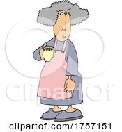 Poster, Art Print Of Cartoon Woman Wearing An Apron And Holding A Tea Cup