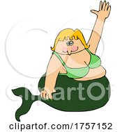 Poster, Art Print Of Cartoon Chubby Blond Mermaid Waving