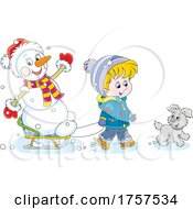 Boy Pulling A Snowman On A Sled