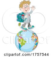 Poster, Art Print Of School Boy Walking On A Globe
