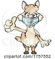 Cartoon Masked And Vaccinated Alpaca Mascot
