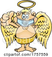 Poster, Art Print Of Cartoon Masked And Vaccinated Male Angel Mascot