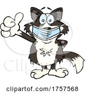 Cartoon Masked And Vaccinated Border Collie Mascot