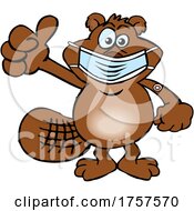 Cartoon Masked And Vaccinated Beaver Mascot