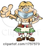 Cartoon Masked And Vaccinated German Oktoberfest Woman Mascot