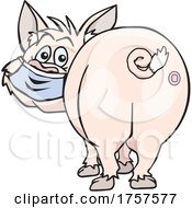 Cartoon Vaccinated Pig Mascot Wearing A Mask
