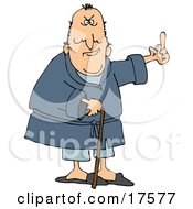 Clipart Illustration Of A Grumpy Old Caucasian Man Leaning On A Cane And Flipping Someone The Bird