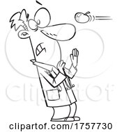 Black And White Cartoon Apple Flying At A Doctor