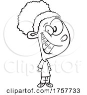 Black And White Cartoon Grinning Girl With Braces