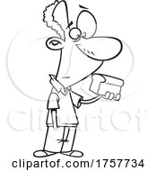 Black And White Cartoon Man Holding A Loaf Of Bread