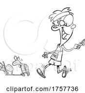 Poster, Art Print Of Black And White Cartoon Competitive Guy Walking With A Butterfly Tortoise And Snail