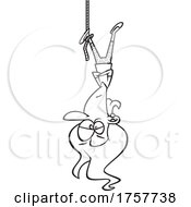 Black And White Cartoon Woman At The End Of Her Rope