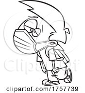 Black And White Cartoon Exhausted Boy Wearing A Mask