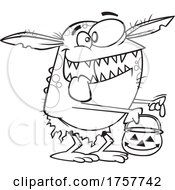 Black And White Cartoon Halloween Goblin Trick Or Treating