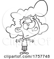 Black And White Cartoon Girl With A Memo On Her Forehead by toonaday