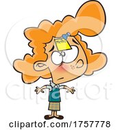 Cartoon Girl With A Memo On Her Forehead by toonaday