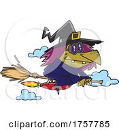 Poster, Art Print Of Cartoon Halloween Witch Flying On A Jet Broomstick