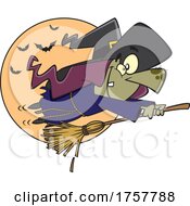 Cartoon Halloween Witch Flying On A Fast Broomstick