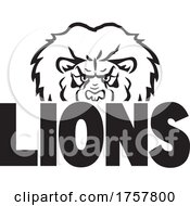 Lion Mascot Head Over LIONS Text
