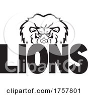Poster, Art Print Of Lion Mascot Head Over Lions Text