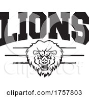 Lion Mascot Head Under LIONS Text by Johnny Sajem