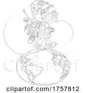 Black And White Male Traveler Holding A Compass On Top Of Earth by Alex Bannykh