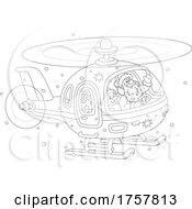 Black And White Santa And Snowman Flying In A Christmas Helicopter by Alex Bannykh