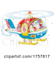 Poster, Art Print Of Santa And Snowman Flying In A Christmas Helicopter
